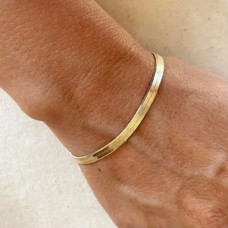 18k Gold Filled 4mm Herringbone Bracelet - 7 inch
