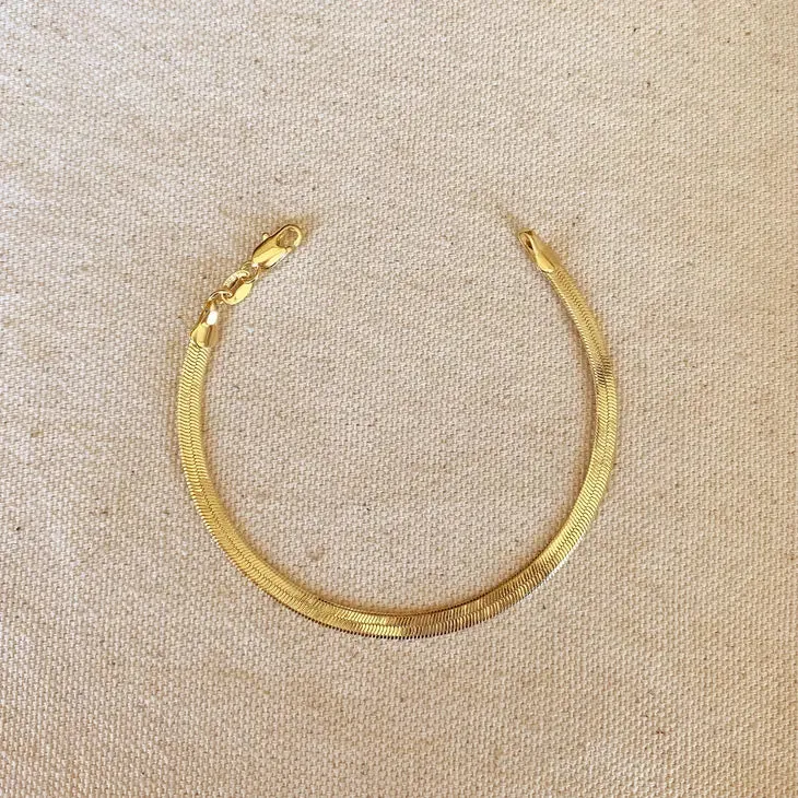 18k Gold Filled 4mm Herringbone Bracelet - 7 inch