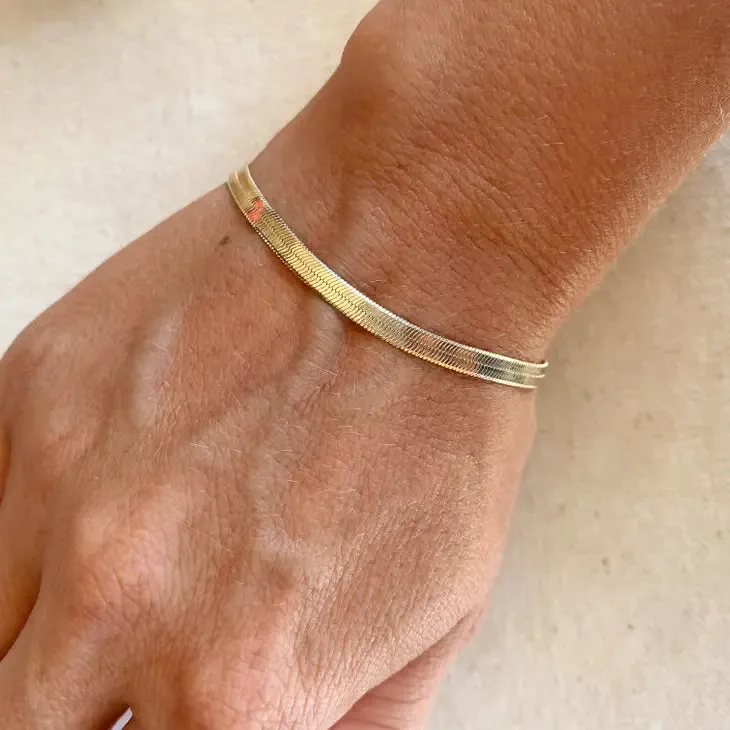 18k Gold Filled 4mm Herringbone Bracelet - 7 inch