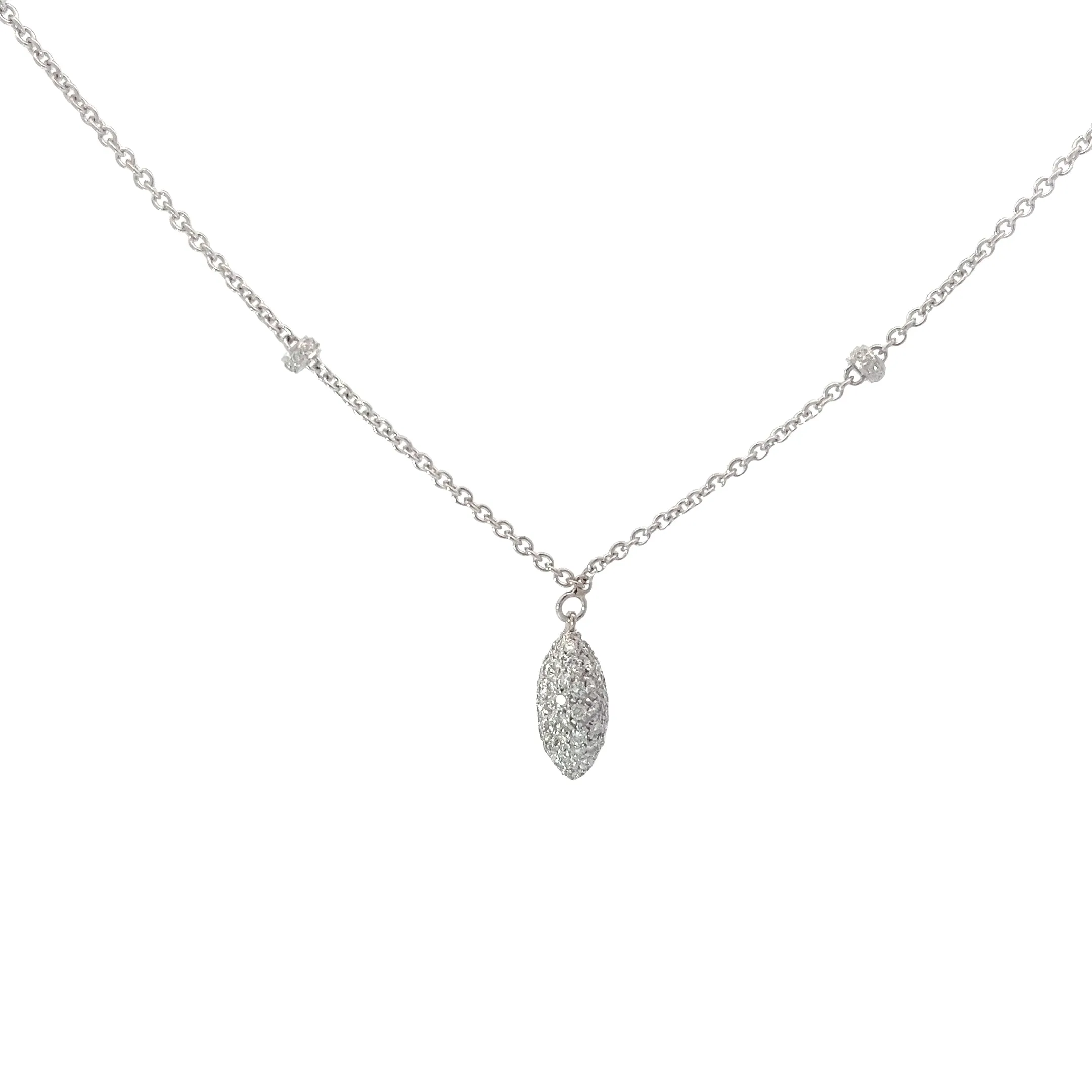 18K WHITE GOLD 1.25CT E VS2 ROUND DIAMOND PAVE DROP CHOCKER NECKLACE