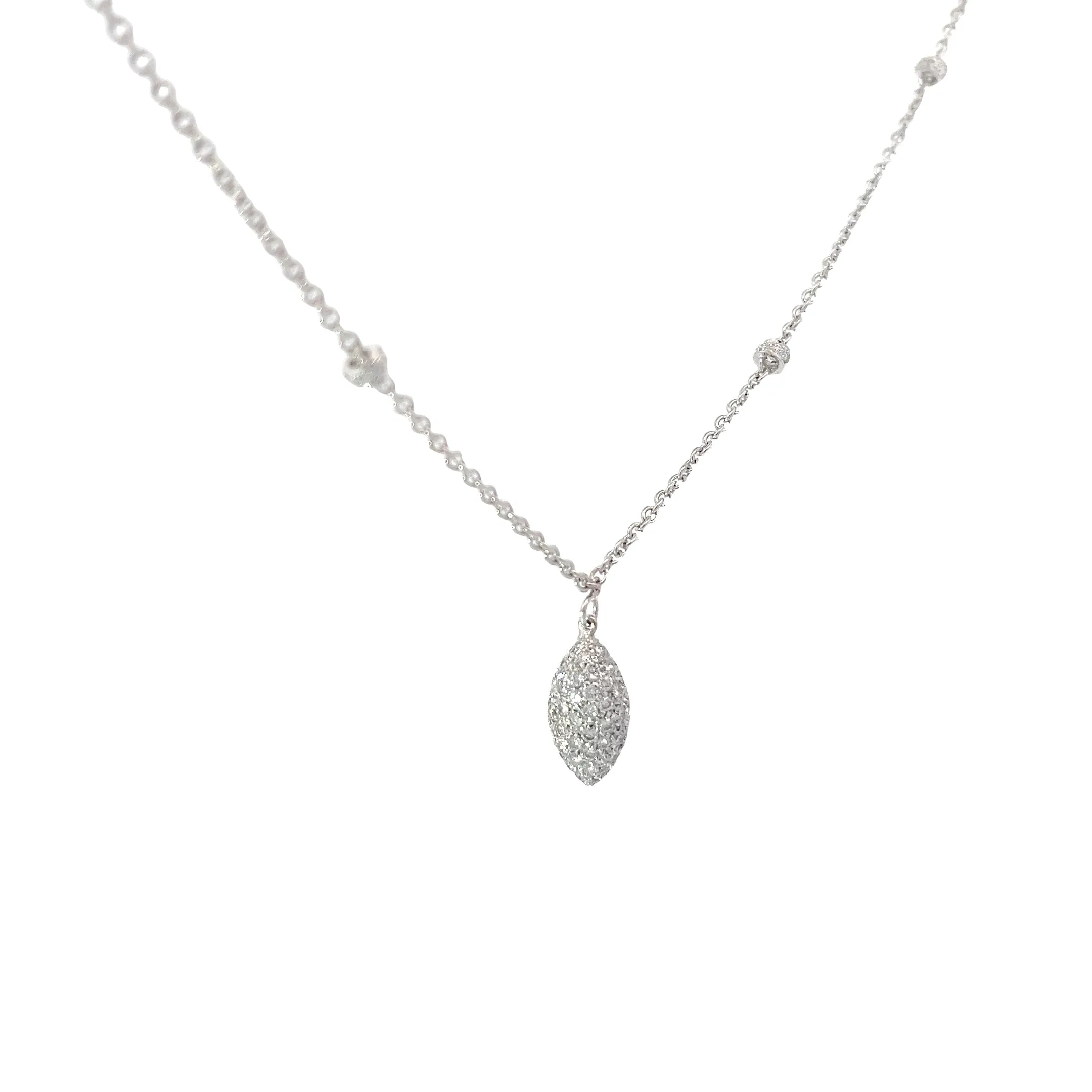 18K WHITE GOLD 1.25CT E VS2 ROUND DIAMOND PAVE DROP CHOCKER NECKLACE