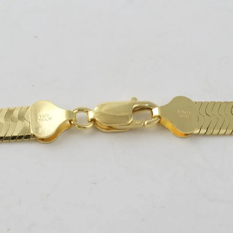 9mm Gold 925 Silver Italian Herringbone Chain