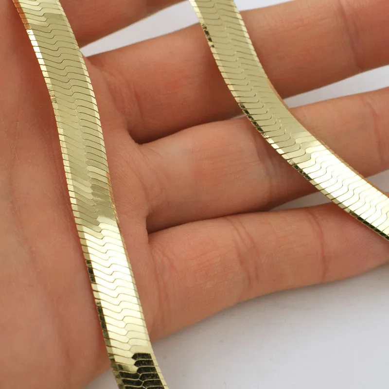 9mm Gold 925 Silver Italian Herringbone Chain