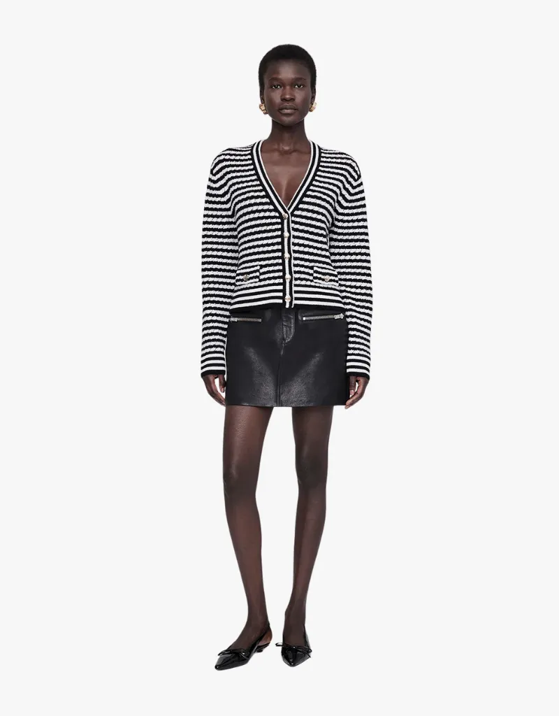 Anine Bing Gwen Cardigan in Black & Ivory Stripe