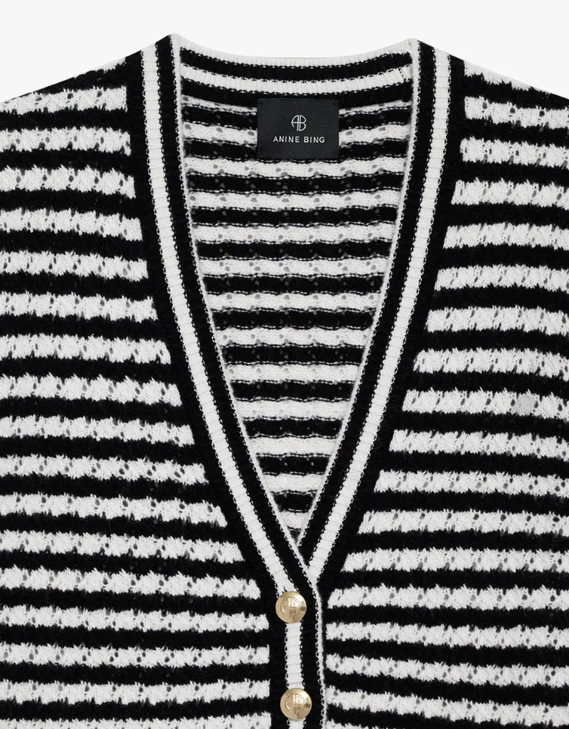 Anine Bing Gwen Cardigan in Black & Ivory Stripe