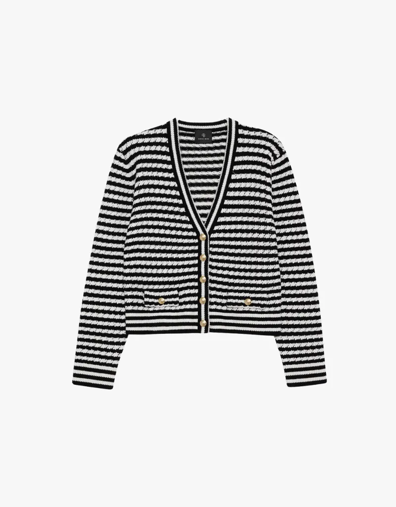 Anine Bing Gwen Cardigan in Black & Ivory Stripe