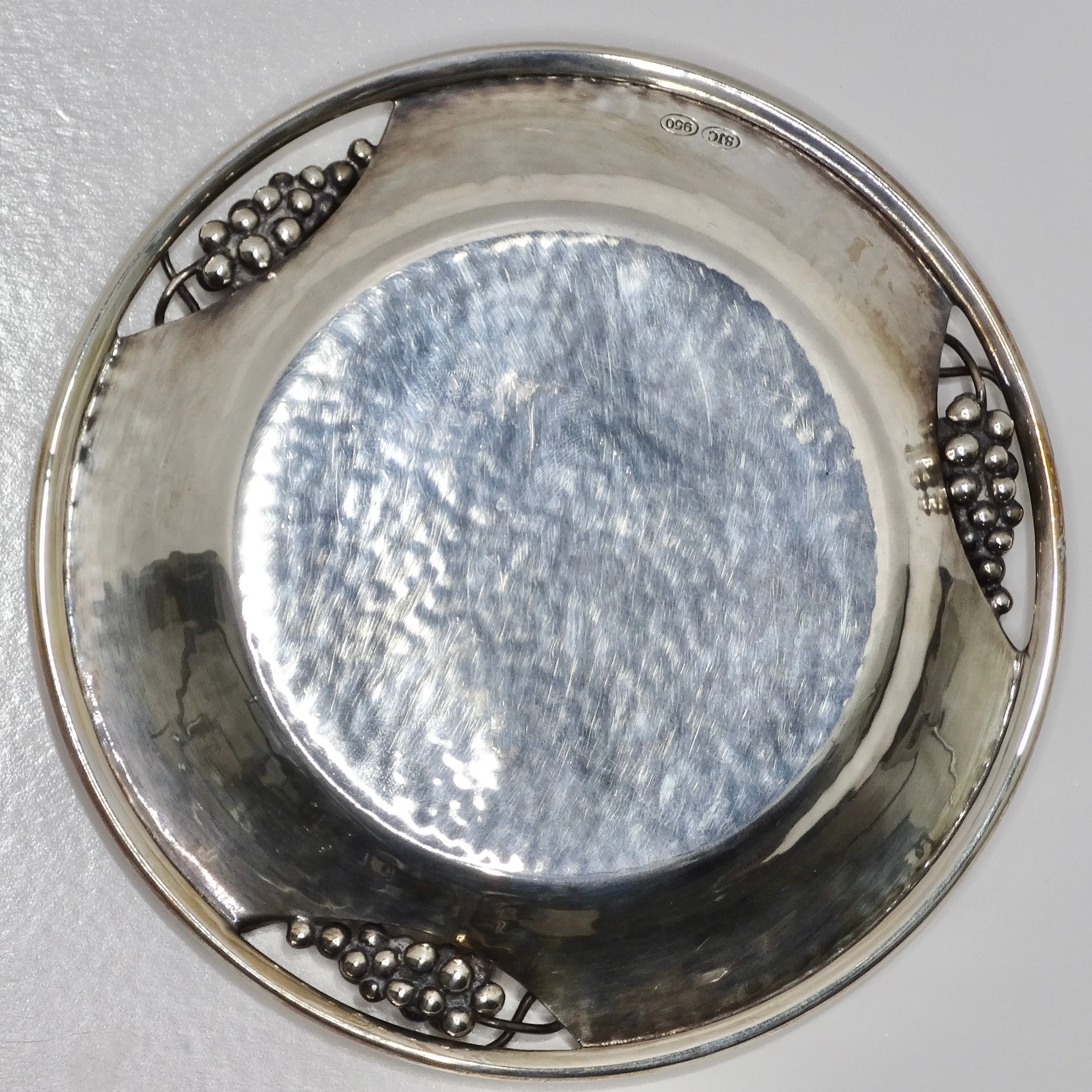 Antique Pure Silver Grape Motif Plate