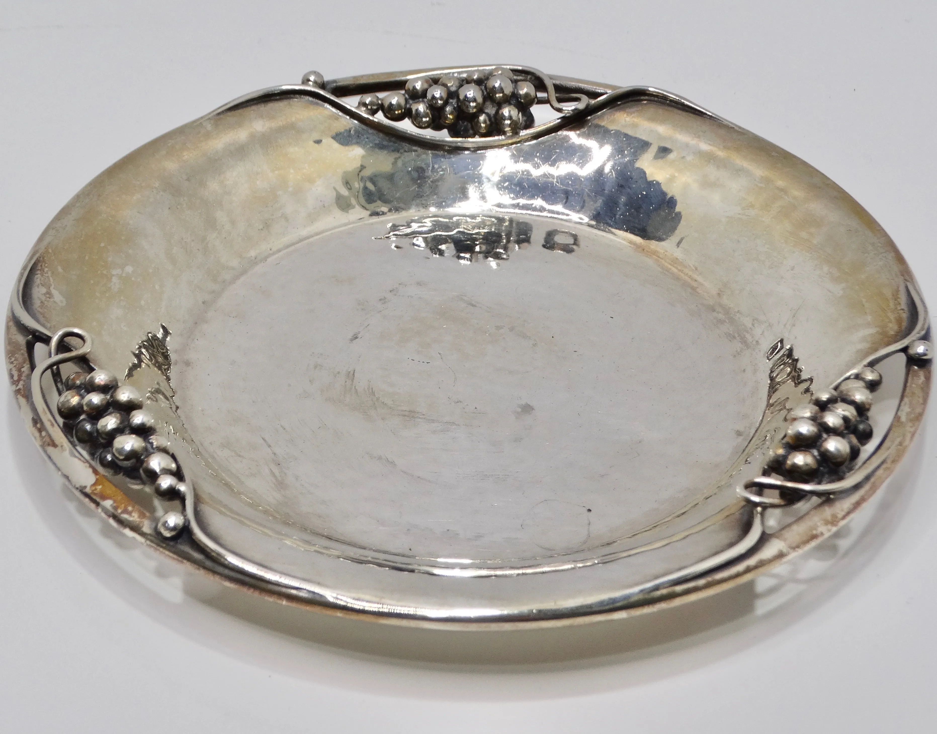 Antique Pure Silver Grape Motif Plate