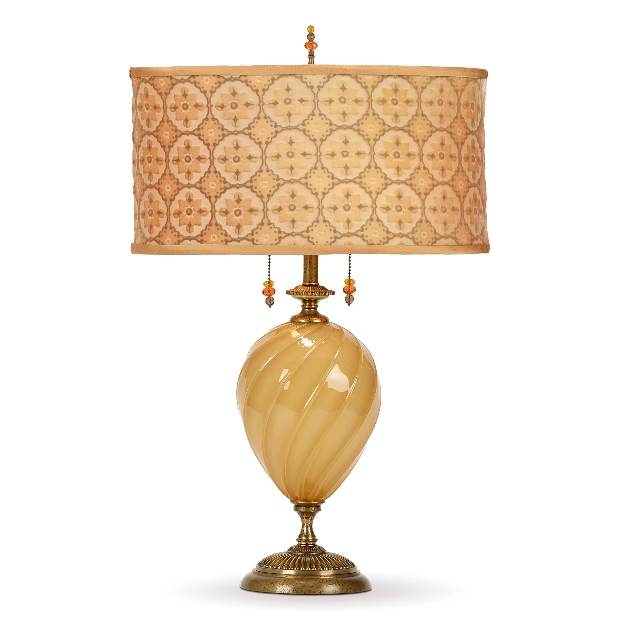 Ashlee Table Lamp 214AF166 Colors Gold Beige Shade Caramel Blown Glass Base by Kinzig Design