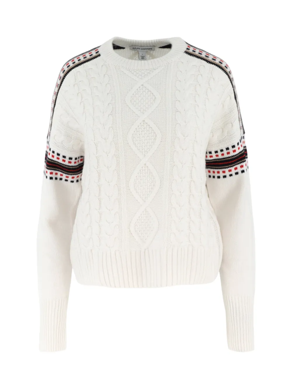 Autumn Cashmere Cabled Crew in Snow Combo