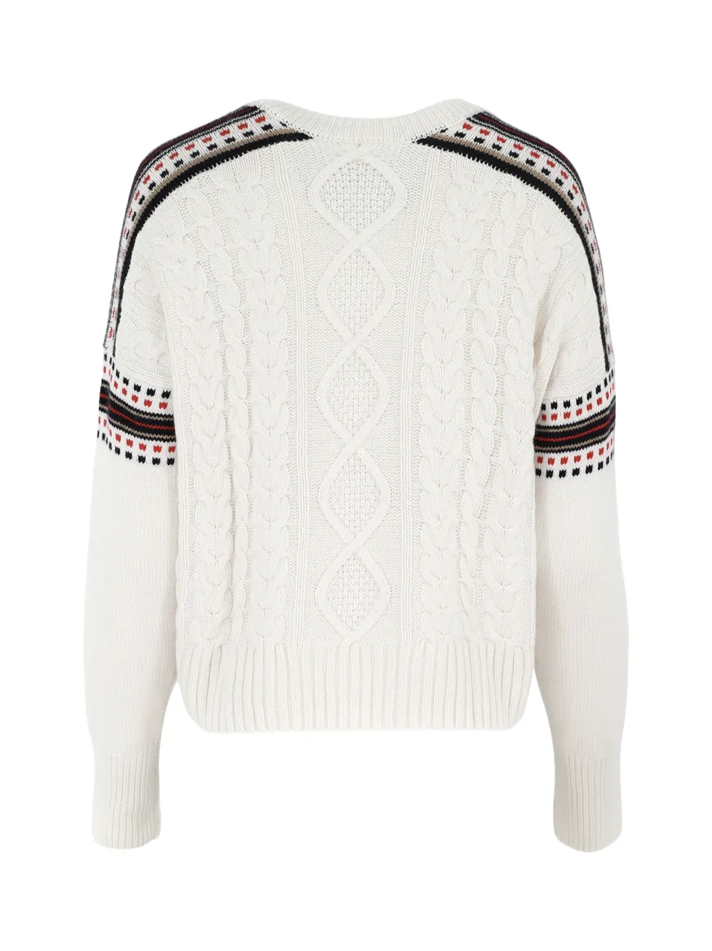 Autumn Cashmere Cabled Crew in Snow Combo