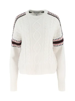 Autumn Cashmere Cabled Crew in Snow Combo