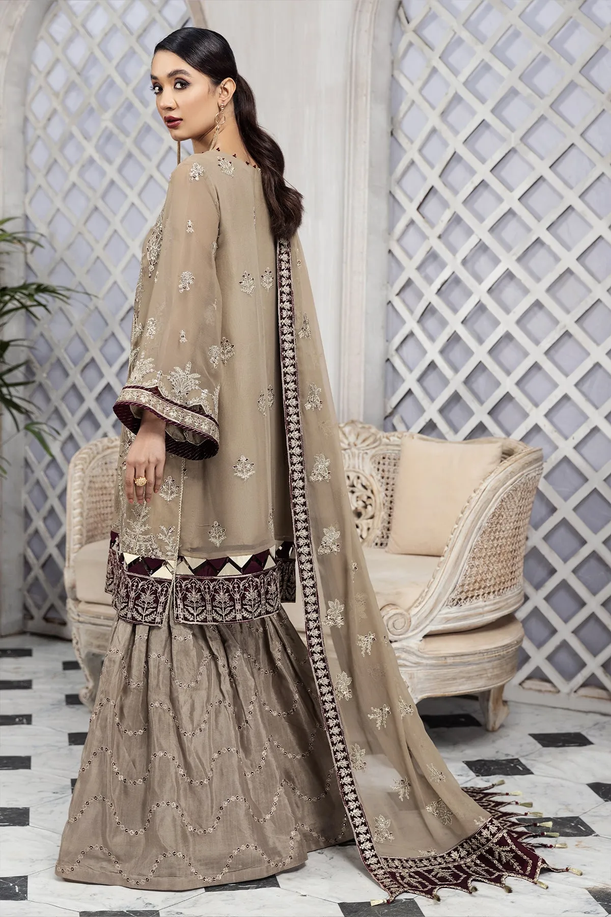 Beige Farshi Gharara with Lavish Embroidery #PF484