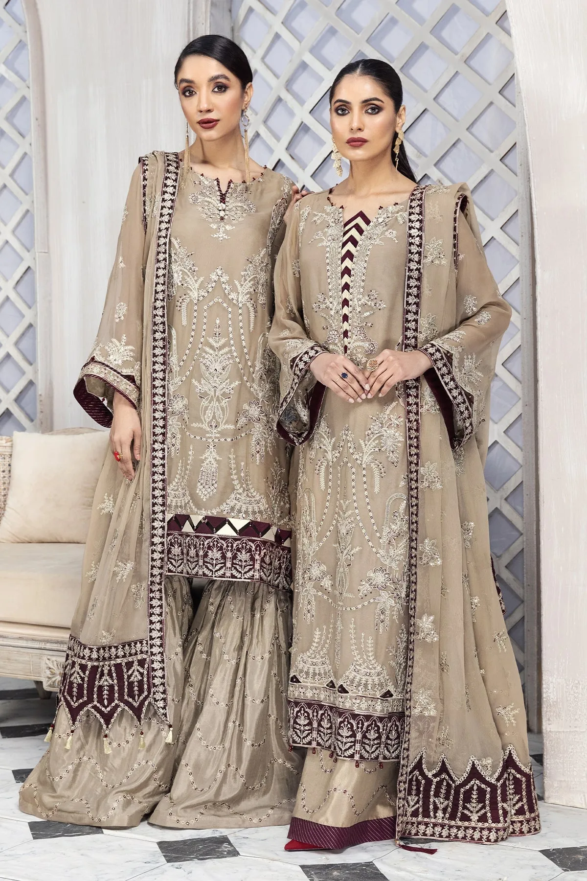 Beige Farshi Gharara with Lavish Embroidery #PF484