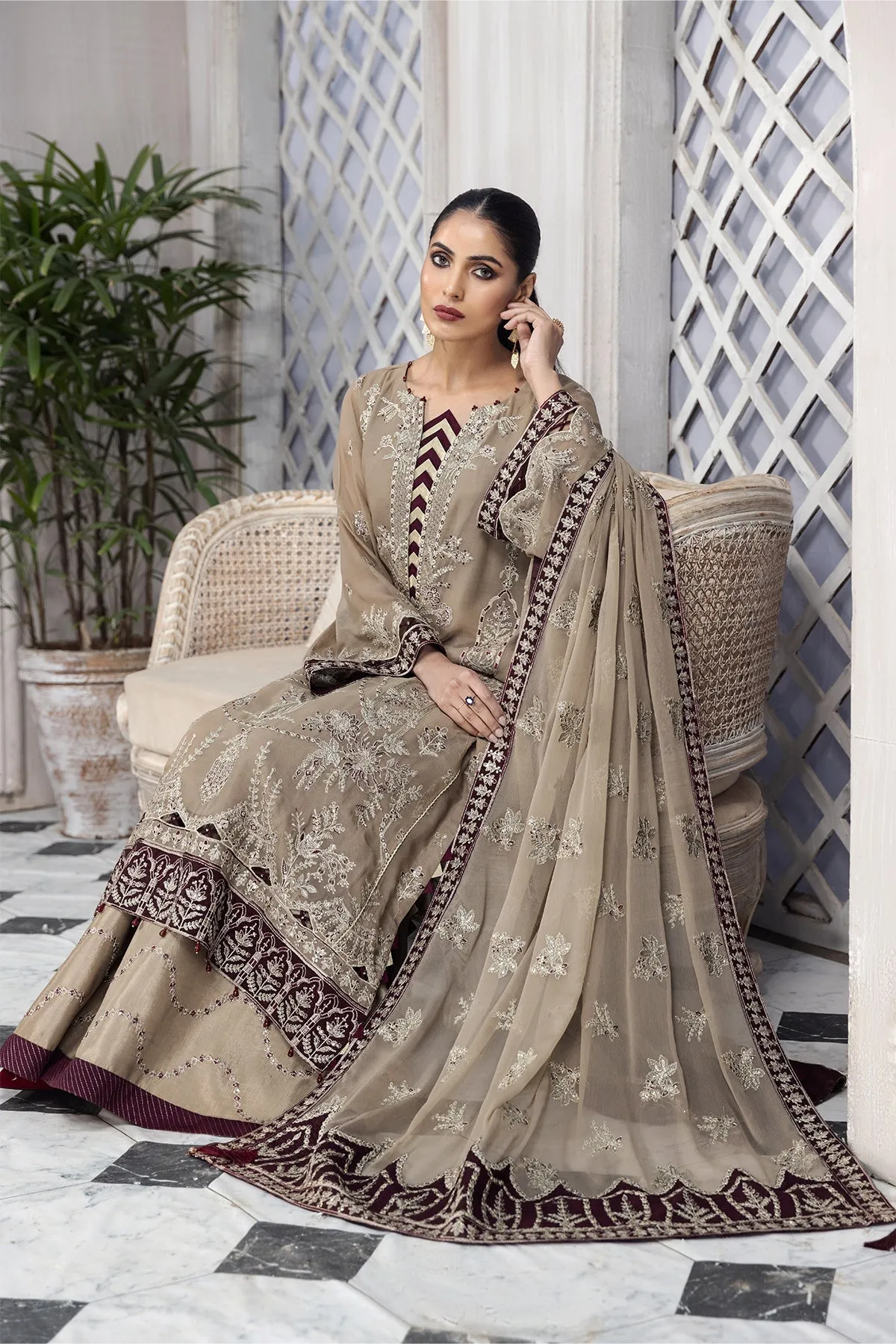 Beige Farshi Gharara with Lavish Embroidery #PF484