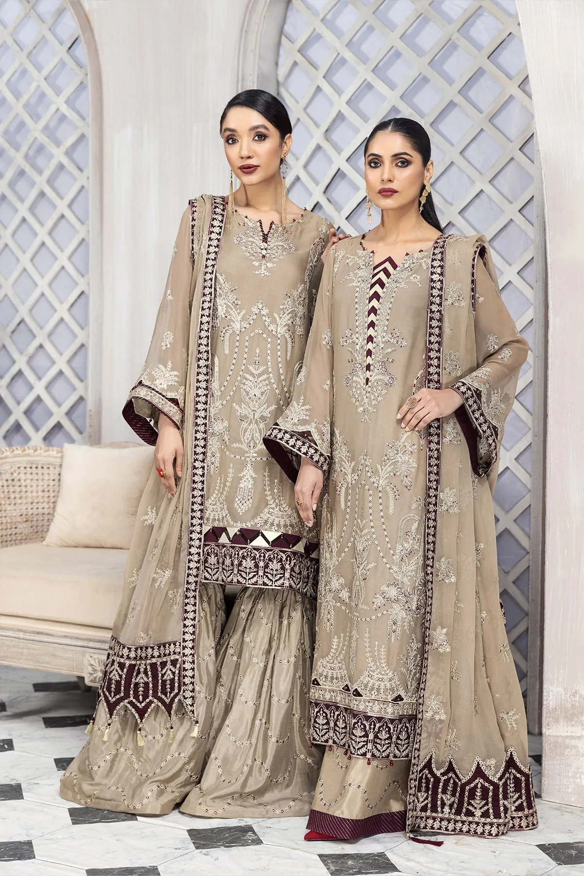Beige Farshi Gharara with Lavish Embroidery #PF484