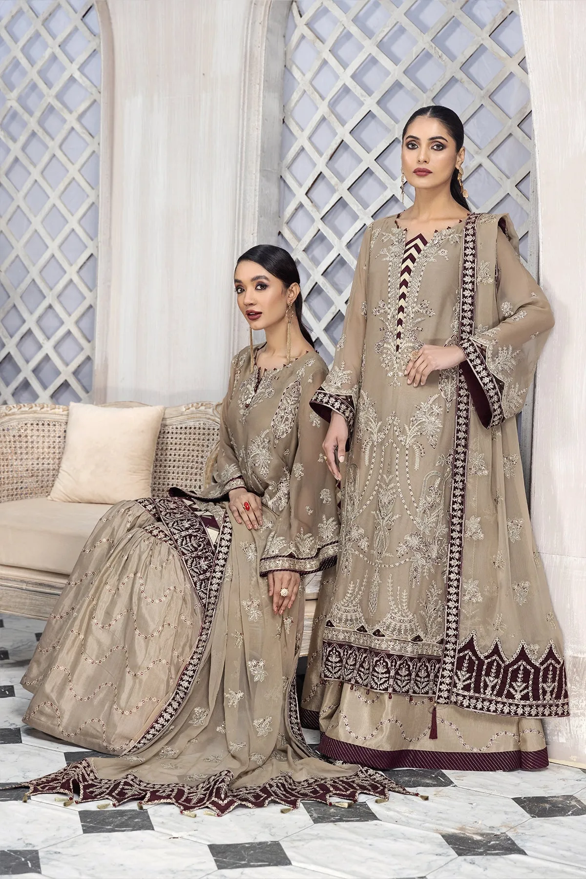 Beige Farshi Gharara with Lavish Embroidery #PF484