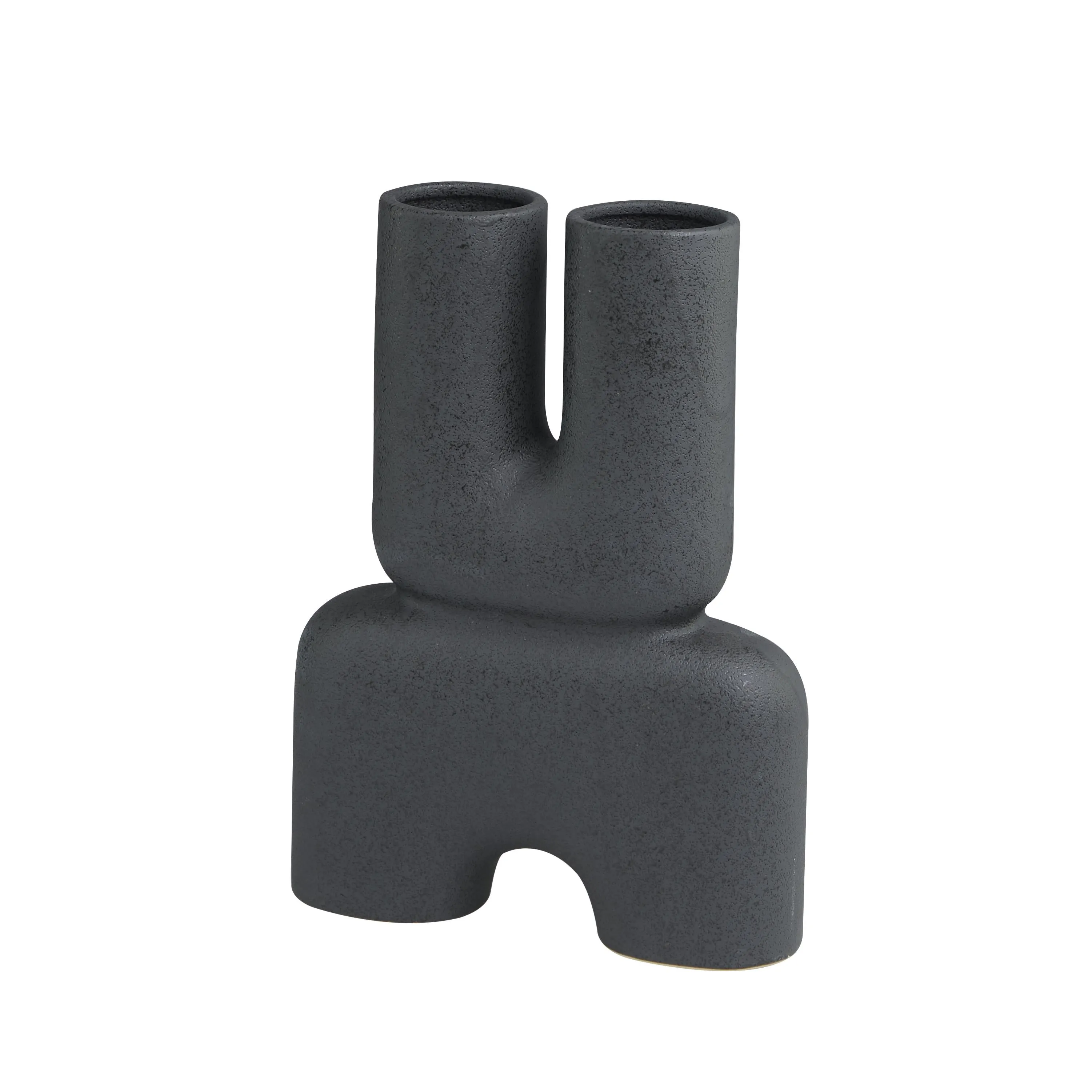 BLACK CERAMIC ABSTRACT U VASE