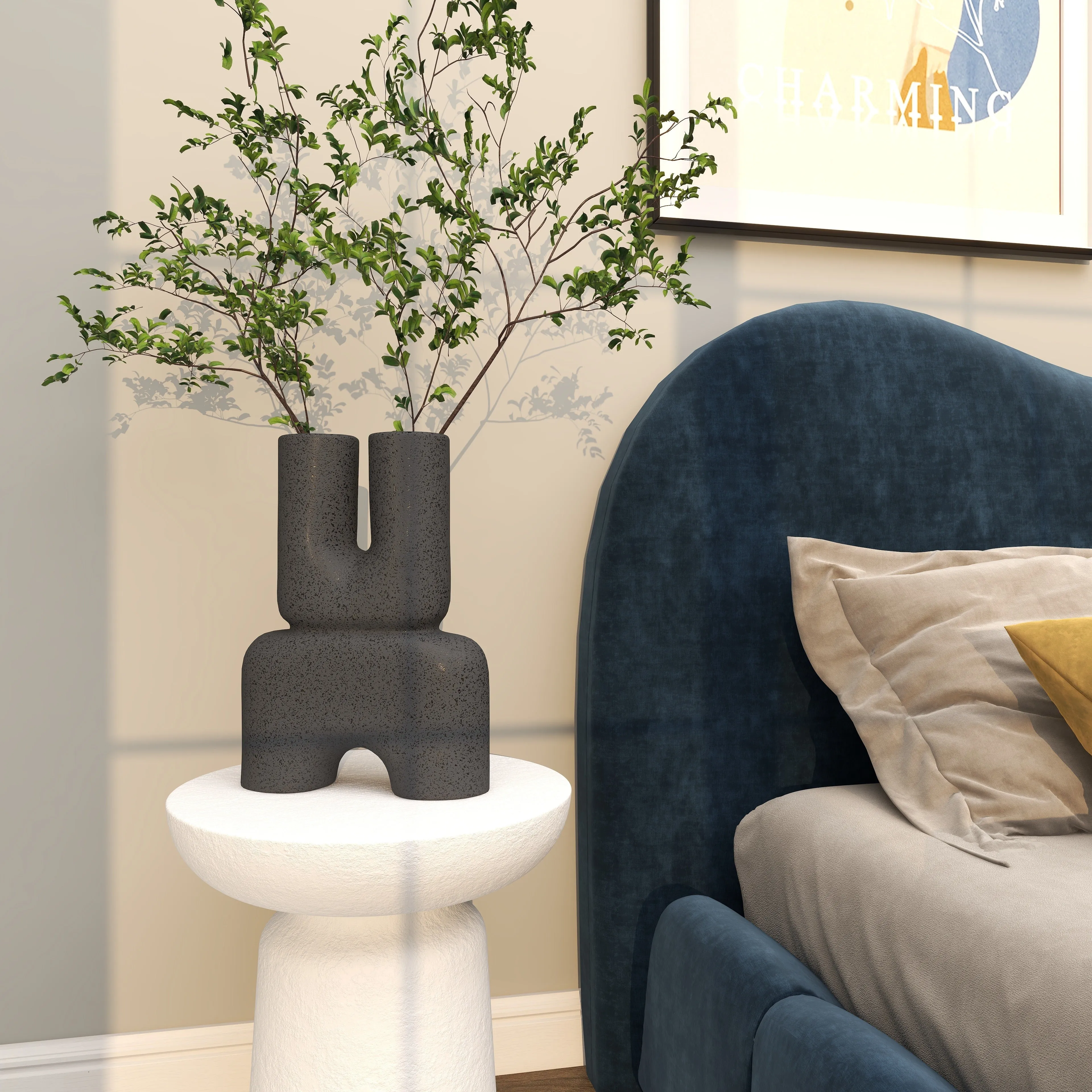 BLACK CERAMIC ABSTRACT U VASE
