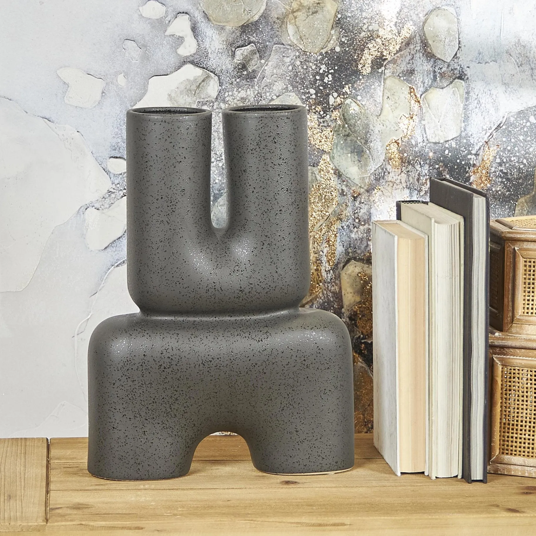 BLACK CERAMIC ABSTRACT U VASE