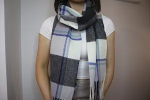 Black/Charcoal Block Check Tassel Scarf
