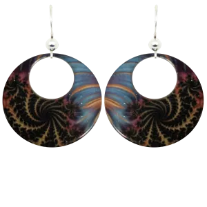 Blue & Black & Gold Swirl Earrings, Sterling Silver earwires, #2528