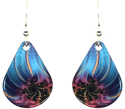 Blue, Gold & Fuschia Swirl Earrings #2530