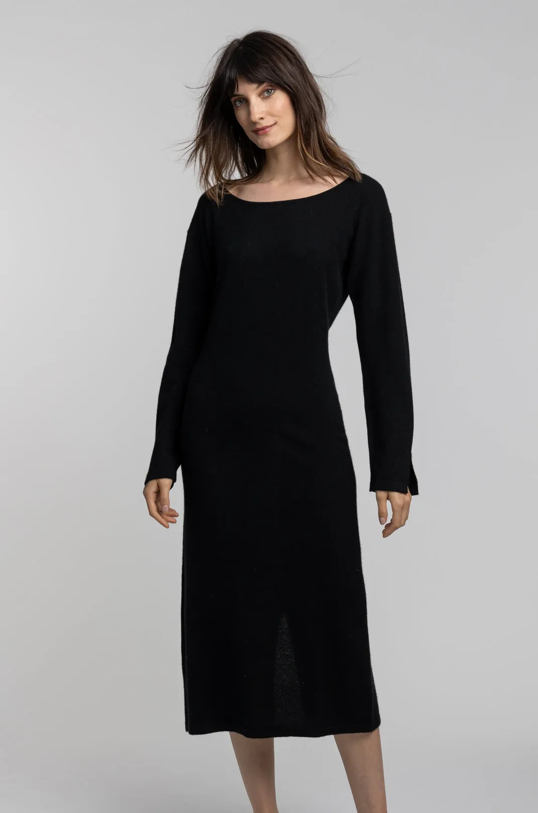 Boat Neck Midi Cashmere Dress