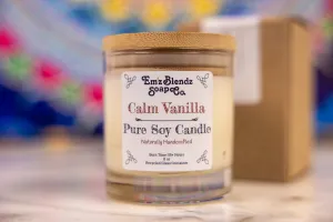 Calm Vanilla Soy Wax Candle in Glass Jar with Bamboo Lid | Warm & Velvety Aroma