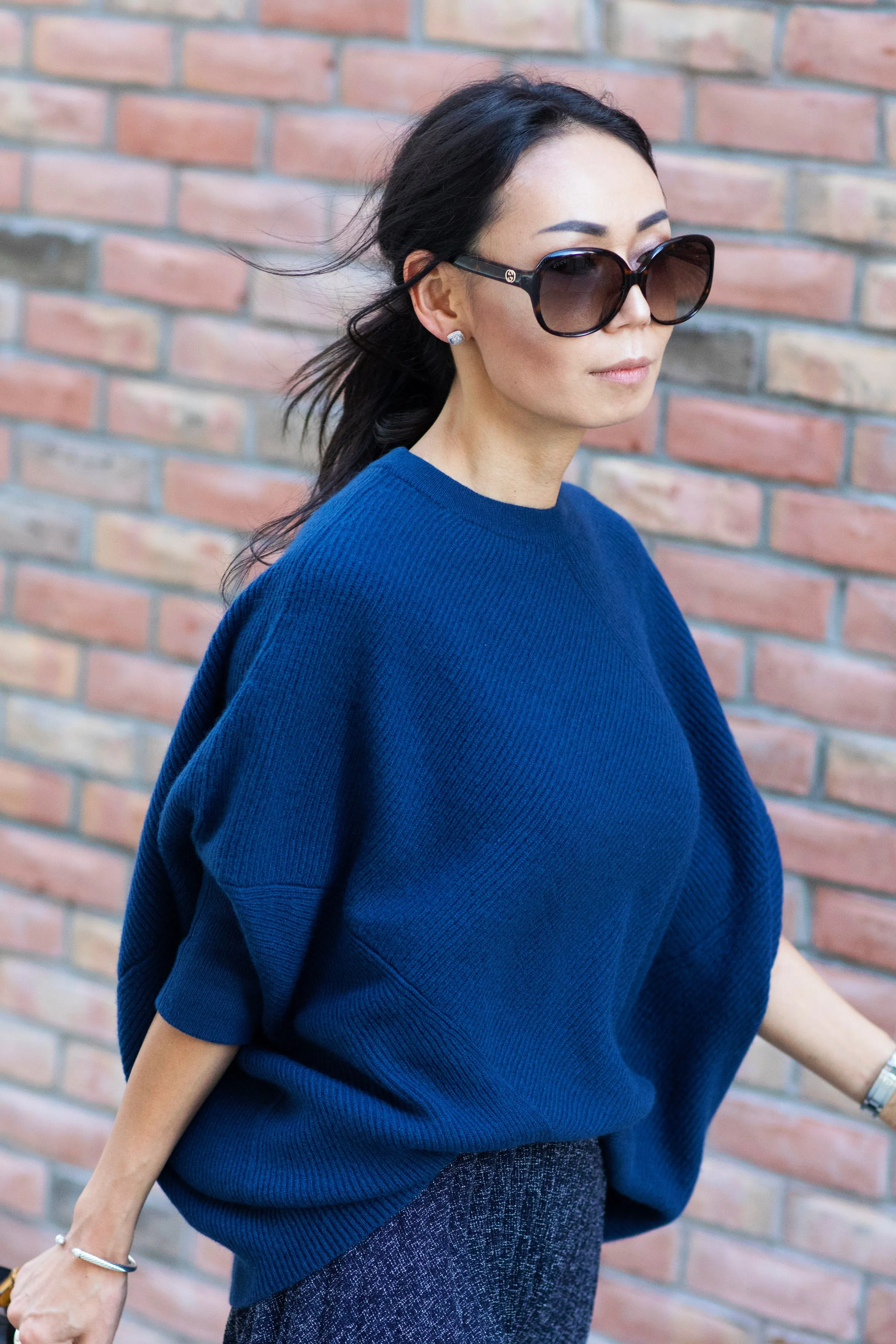 Cara Cashmere Poncho Sweater - Blue