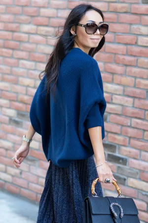 Cara Cashmere Poncho Sweater - Blue