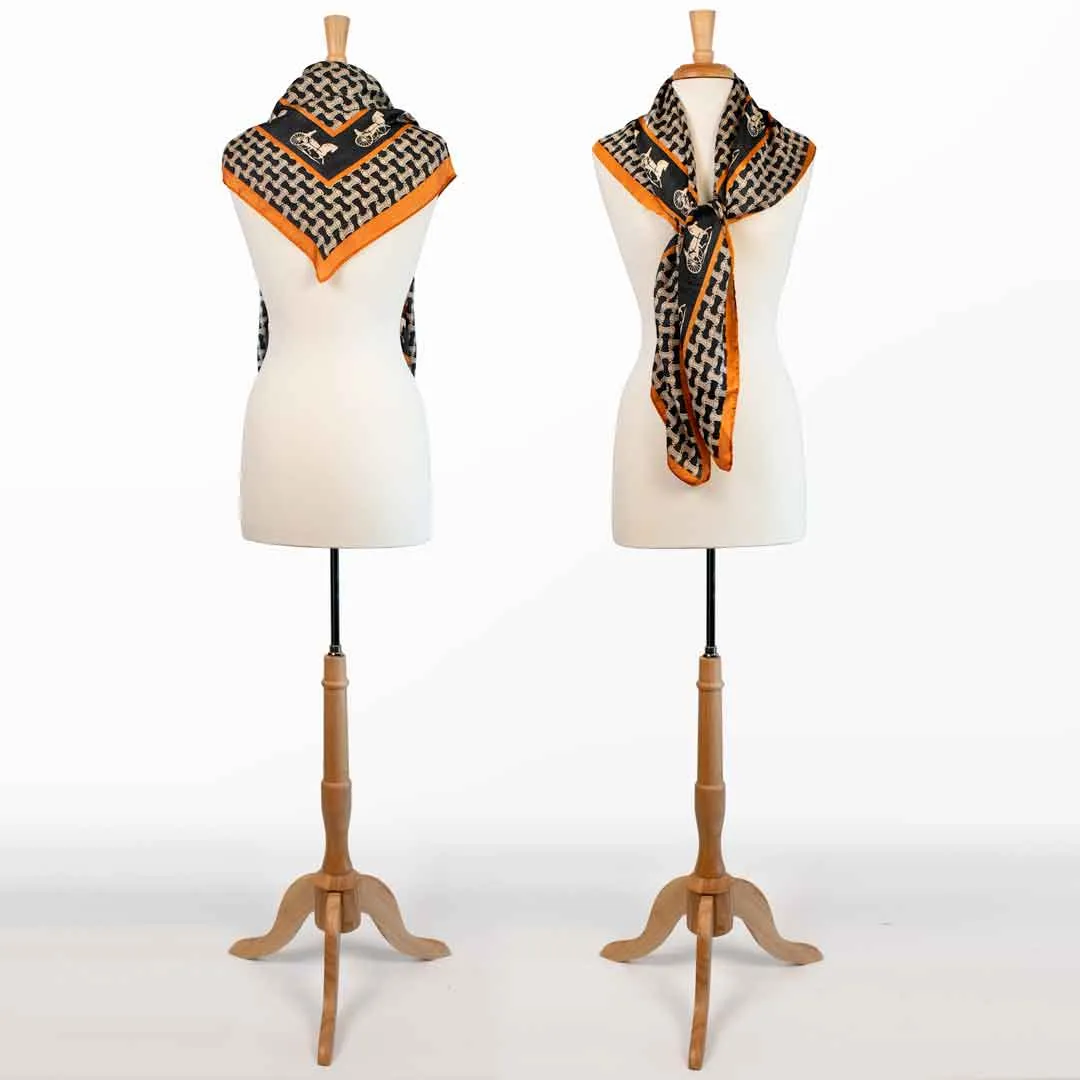 Carriage - Stylized Equestrian in Tangerine and Black Classic Scarf