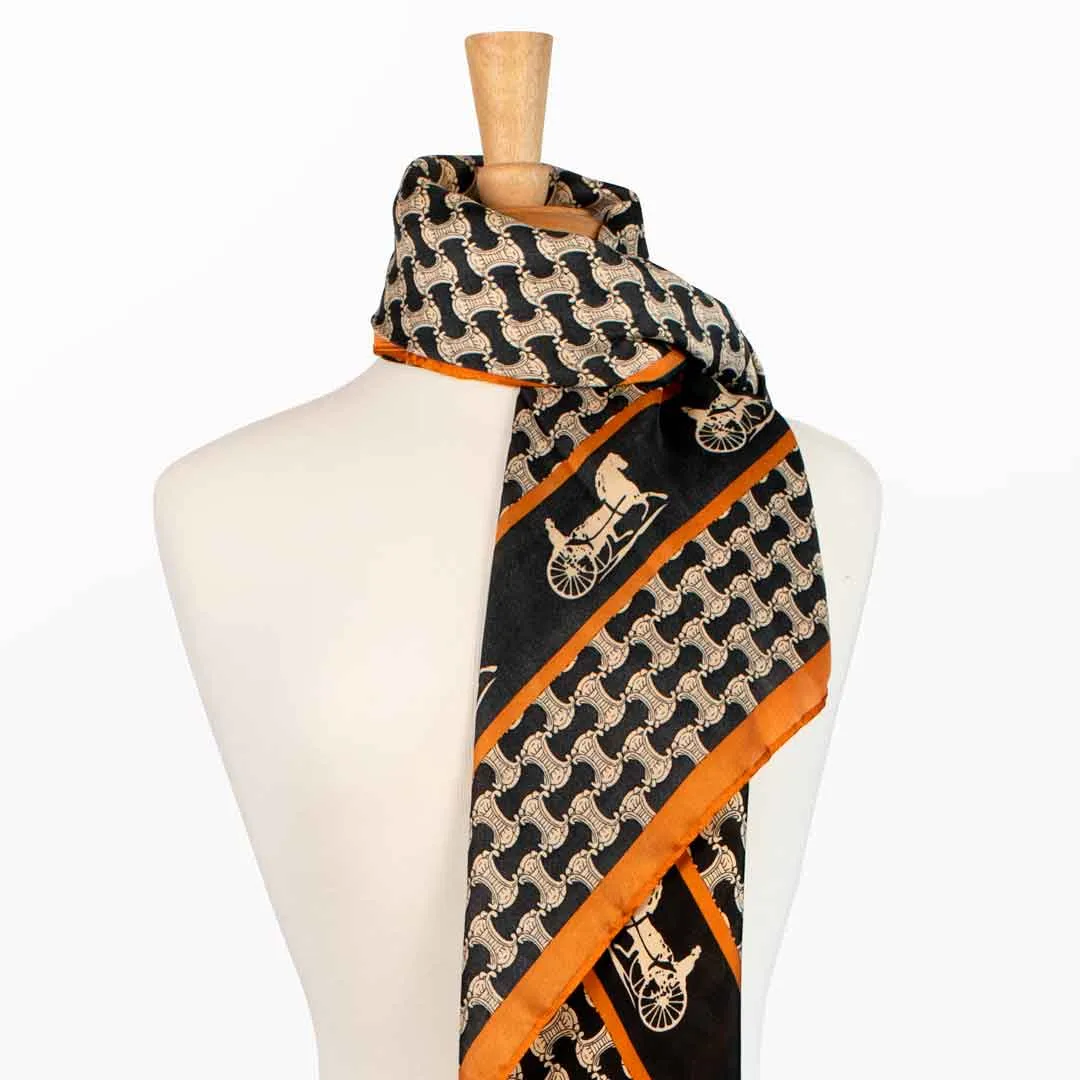 Carriage - Stylized Equestrian in Tangerine and Black Classic Scarf
