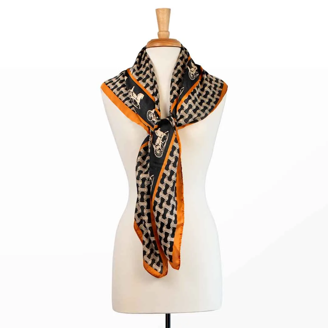 Carriage - Stylized Equestrian in Tangerine and Black Classic Scarf
