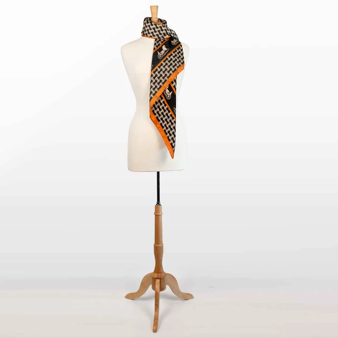 Carriage - Stylized Equestrian in Tangerine and Black Classic Scarf