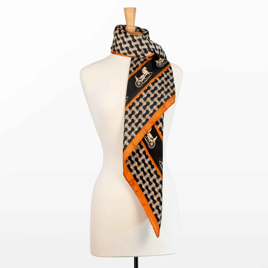 Carriage - Stylized Equestrian in Tangerine and Black Classic Scarf