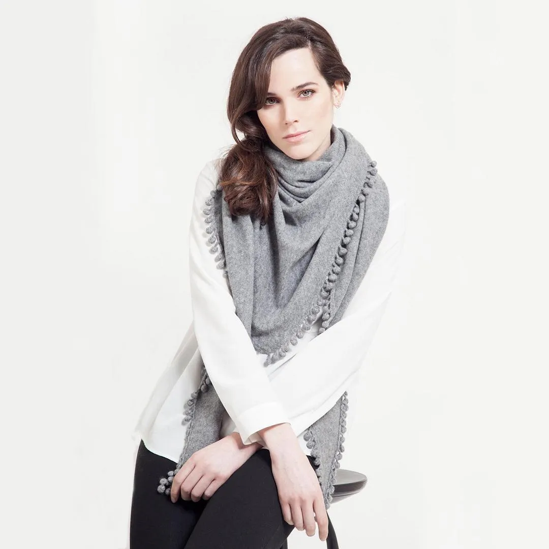 Cashmere Pom Pom Triangle Wrap in Blush