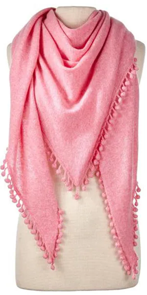 Cashmere Pom Pom Triangle Wrap in Pink Mist