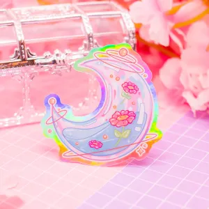Celestial Glass Moon - holographic vinyl sticker