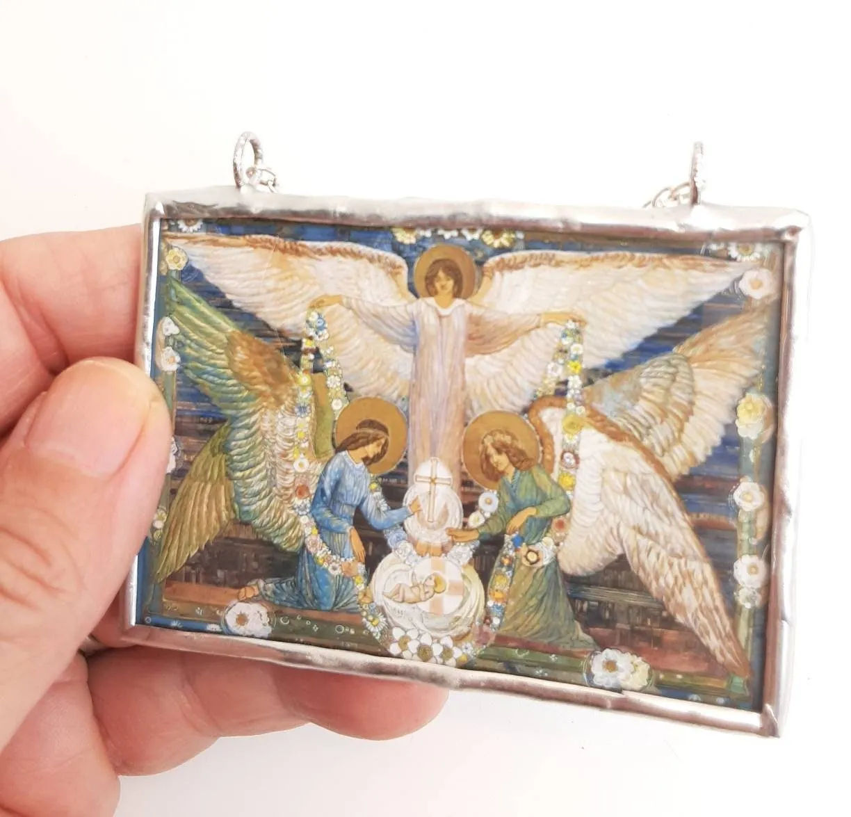 Christmas Ornament Angels Garlanding the Infant Jesus - 2-sided