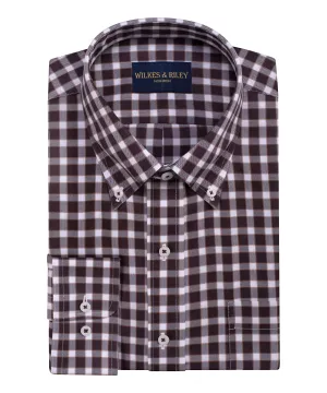 Classic Fit Brown Herringbone Check Button-Down Collar Non-Iron Sport Shirt