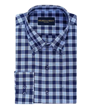 Classic Fit Navy Houndstooth Twill Check Button-Down Collar Non-Iron Sport Shirt