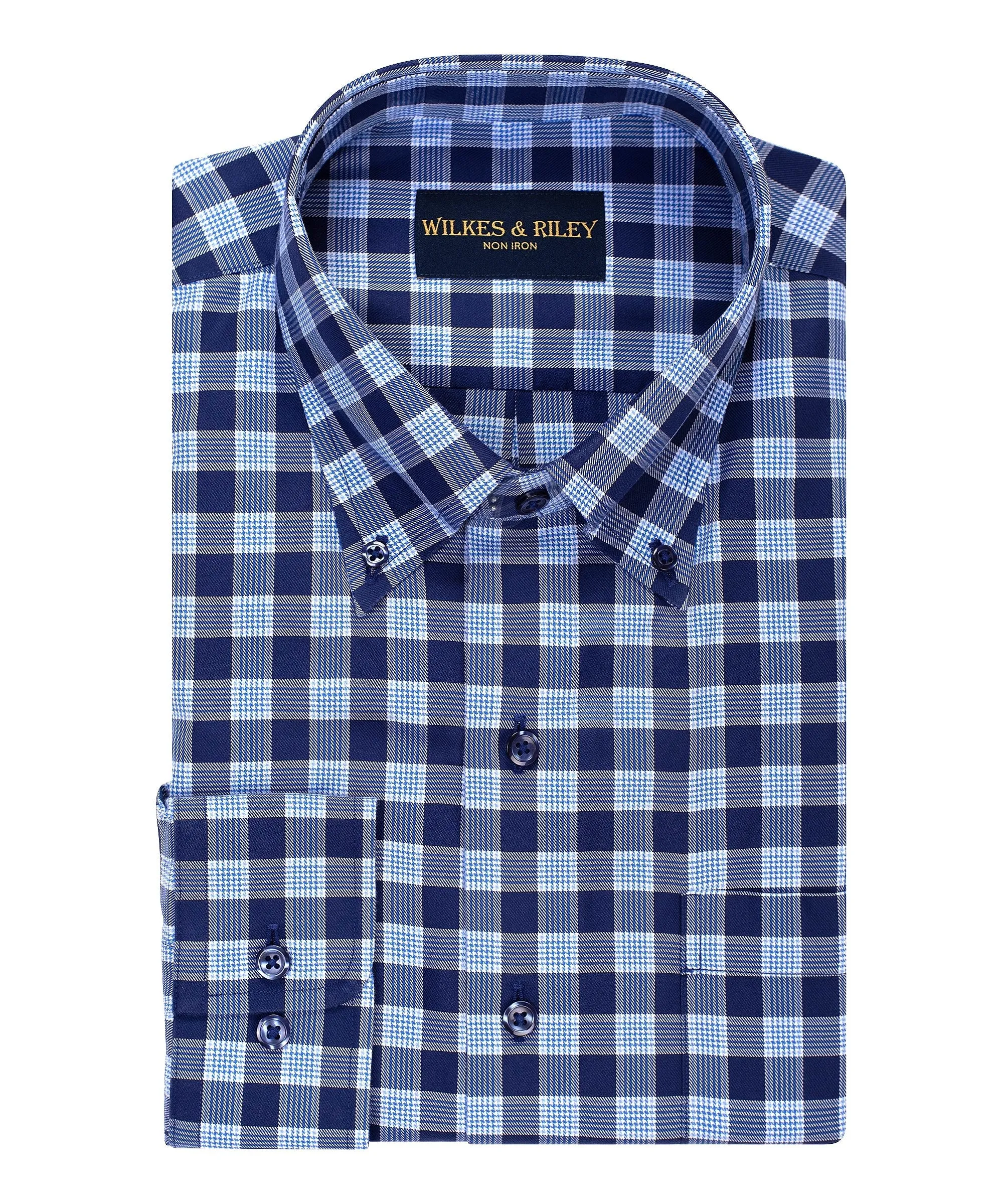Classic Fit Navy Houndstooth Twill Check Button-Down Collar Non-Iron Sport Shirt
