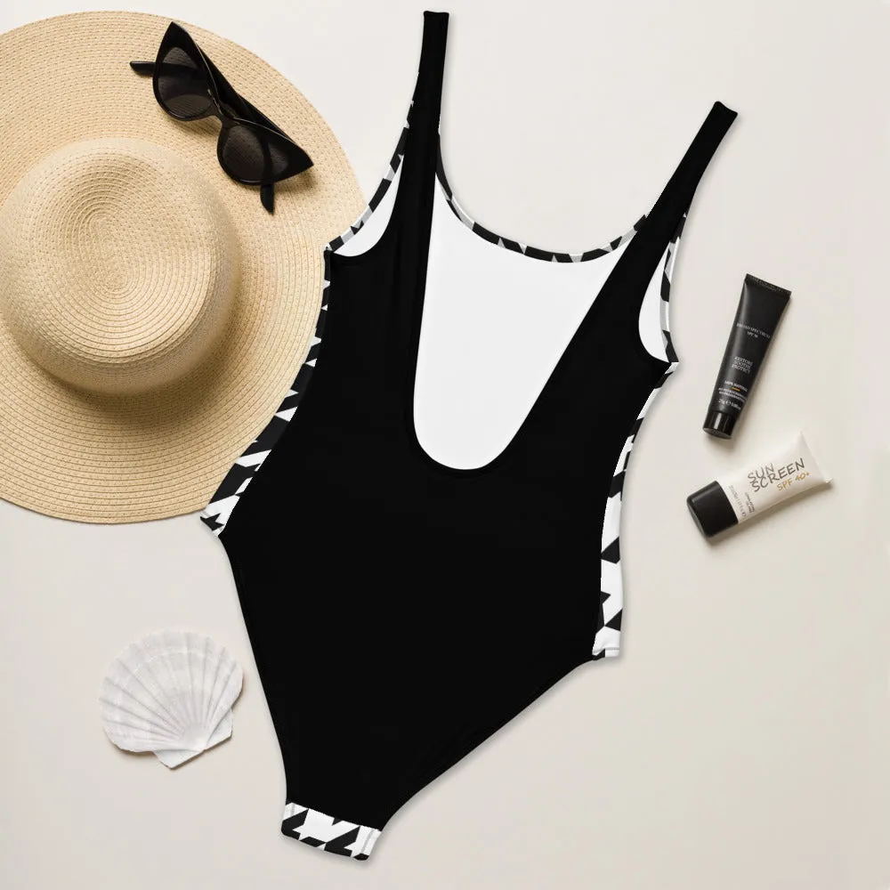 Classic Houndstooth One-Piece Swimsuit with Solid Black Back