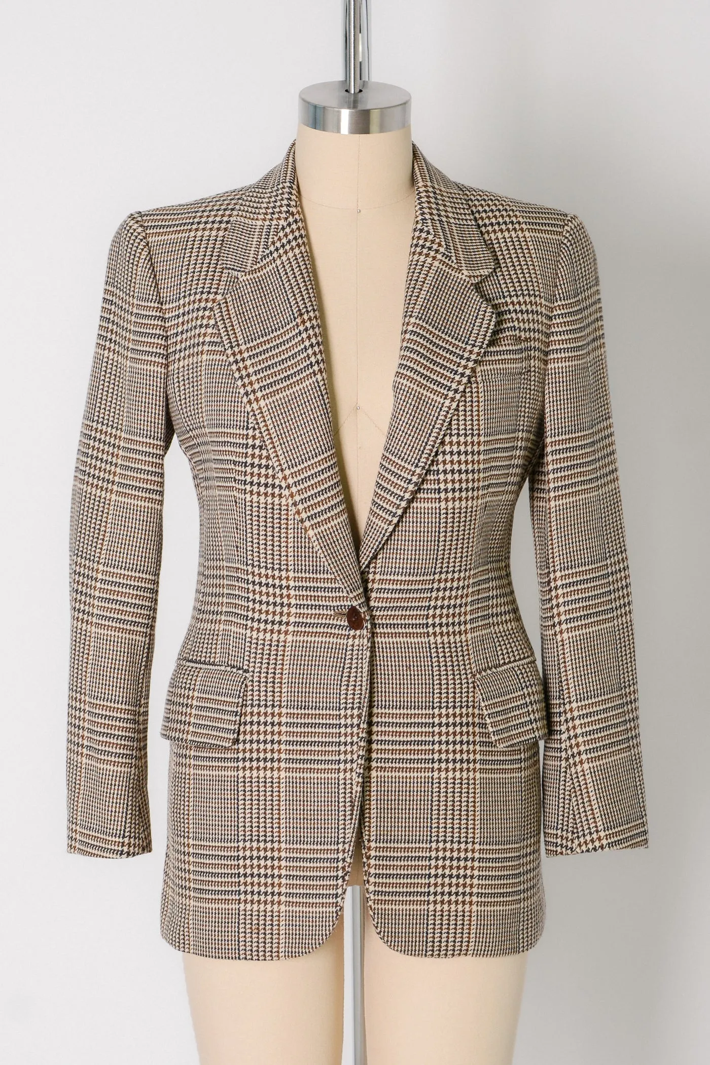 Classic Houndstooth Plaid Blazer