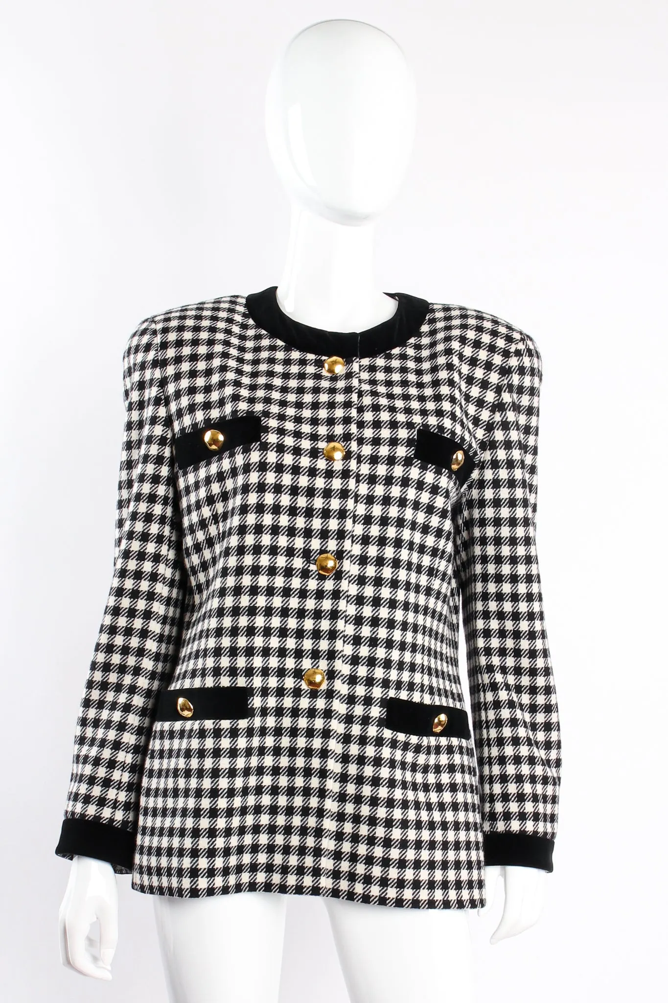 Collarless Houndstooth Jacket