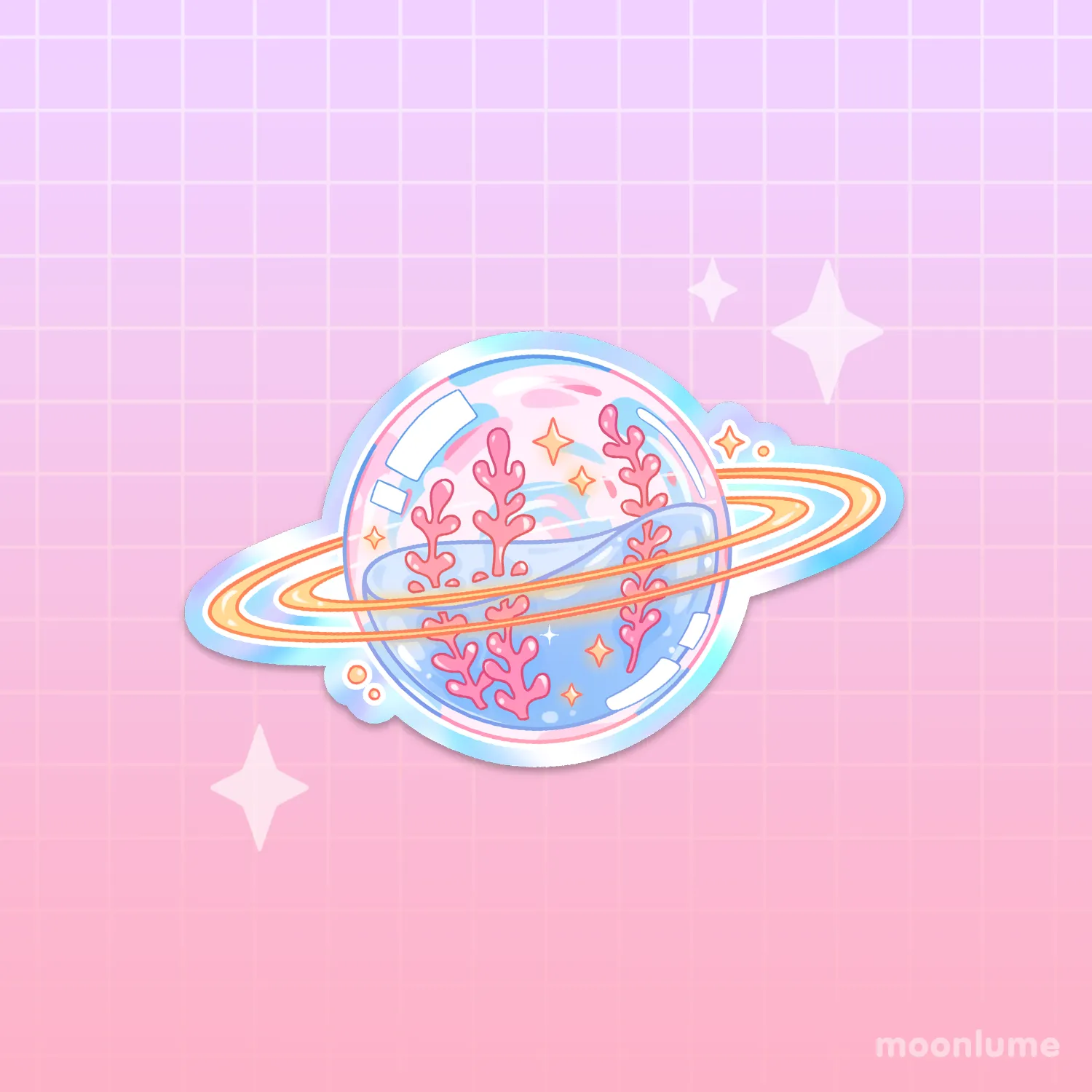Coral Glass Planet - holographic vinyl sticker