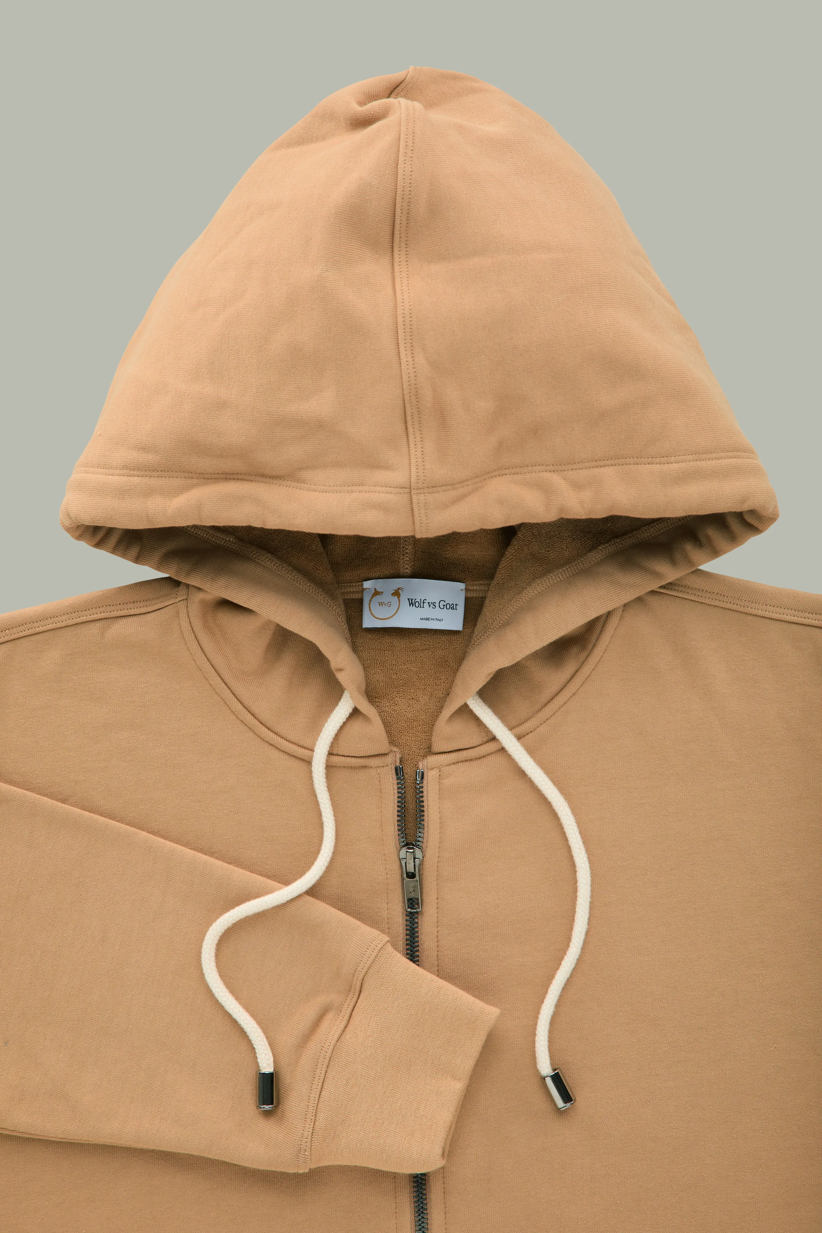 Cotton Cashmere Long Sleeve  Zip-Up Hoodie Caramel