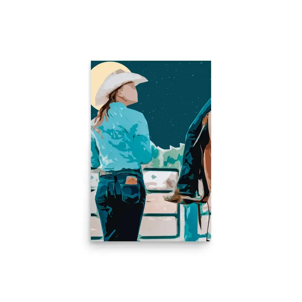 Cowgirl in the Moonlight – Abstract Art Poster