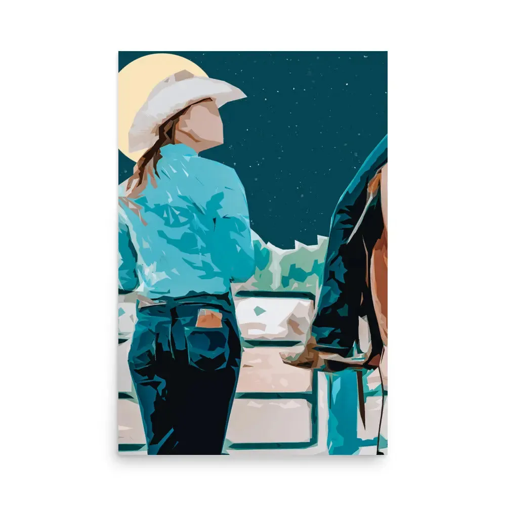 Cowgirl in the Moonlight – Abstract Art Poster